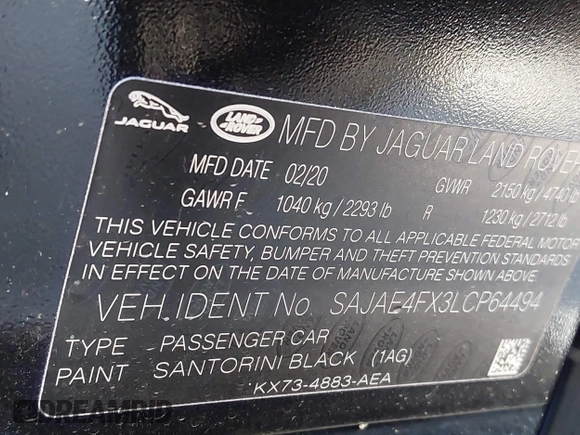 2020 Jaguar XE S with VIN SAJAE4FX3LCP64494, listed as a IAAI auction lot 42049579 with 9,692 mi miles and . Bid and sale history available at DreamBid. Image 9.
