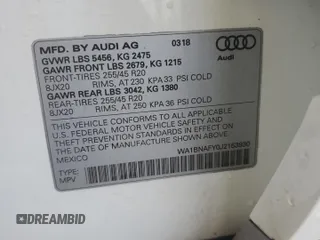 2018 Audi Q5 Premium Plus with VIN WA1BNAFY0J2153930, listed as a Copart auction lot 61966275 with 75,720 mi miles and Salvage title. Bid and sale history available at DreamBid. Image 13.