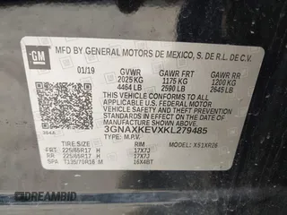 2019 Chevrolet Equinox LT with VIN 3GNAXKEVXKL279485, listed as a IAAI auction lot 41924145 with 90,102 mi miles and . Bid and sale history available at DreamBid. Image 9.