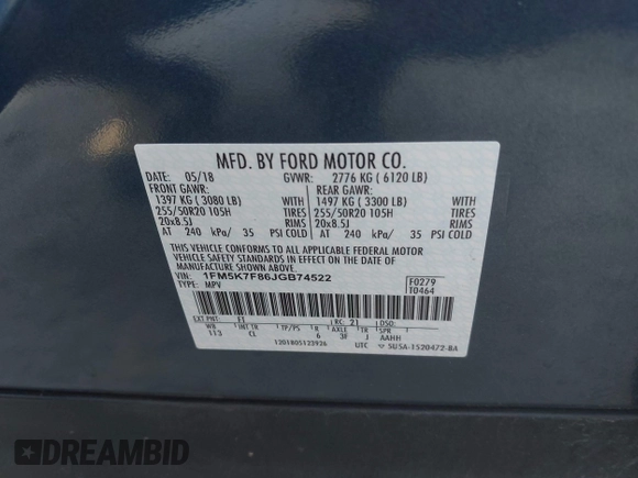 2018 Ford Explorer Limited with VIN 1FM5K7F86JGB74522, listed as a IAAI auction lot 42399808 with 49,004 mi miles and . Bid and sale history available at DreamBid. Image 9.