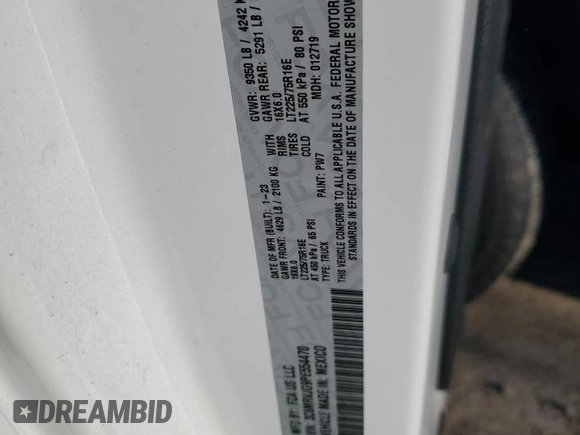 2023 Ram ProMaster Cargo with VIN 3C6MRVJG9PE554470, listed as a Copart auction lot 44228715 with Not Provided miles and Salvage Title. Bid and sale history available at DreamBid. Image 12.
