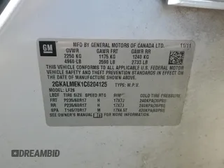 2012 GMC Terrain SLE-1 z VIN 2GKALMEK1C6204125, wystawiony jako Copart lot #61437285 z przebiegiem 192 115 mil mil oraz Szkoda całkowita • Salvage title. Historia ofert i sprzedaży dostępna na DreamBid. Obrazek 13.