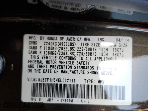 2014 Honda Crosstour EX-L with VIN 5J6TF1H54EL002111, listed as a Copart auction lot 69639954 with 175,009 mi miles and Salvage Title. Bid and sale history available at carsss.com. Image 15.