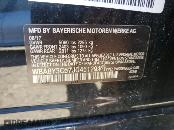 2018 BMW 3 Series 340i xDrive with VIN WBA8Y3C57JG451291, listed as a Copart auction lot 45725545 with 75,492 mi miles and Salvage Title. Bid and sale history available at carsss.com. Image 12.