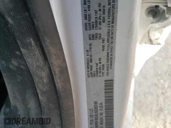 2020 Ram 1500 Big Horn with VIN 1C6RRFBG6LN330749, listed as a Copart auction lot 66701364 with Not Provided miles and Non Repairable. Bid and sale history available at carsss.com. Image 13.