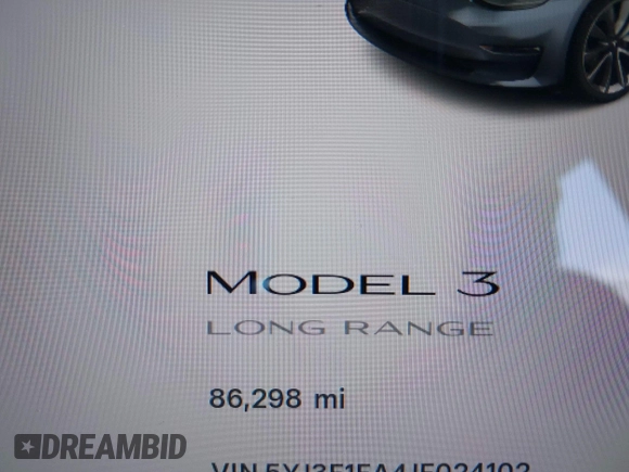 2018 Tesla Model 3 Long Range Battery with VIN 5YJ3E1EA4JF024102, listed as a IAAI auction lot 42100621 with 86,298 mi miles and . Bid and sale history available at DreamBid. Image 14.