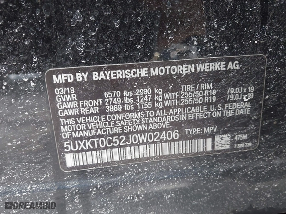 2018 BMW X5 xDrive40e iPerformance with VIN 5UXKT0C52J0W02406, listed as a IAAI auction lot 41449943 with 74,215 mi miles. Bid and sale history available at carsss.com. Image 9.
