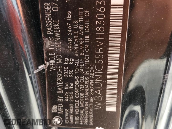 2011 BMW 1 Series 128i with VIN WBAUN1C55BVH83063, listed as a Copart auction lot 62858125 with Not provided miles and Clean title. Bid and sale history available at DreamBid. Image 12.
