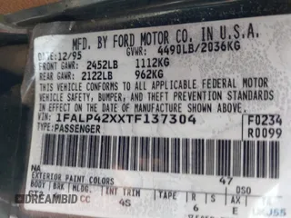 1996 Ford Mustang GT z VIN 1FALP42XXTF137304, wystawiony jako IAAI lot #42464808 z przebiegiem 166 565 mil mil oraz . Historia ofert i sprzedaży dostępna na DreamBid. Obrazek 9.