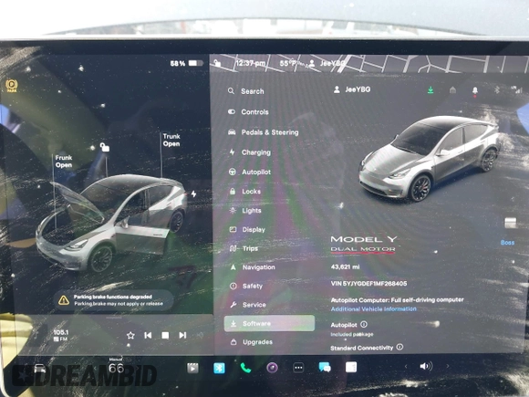 2021 Tesla Model Y Performance with VIN 5YJYGDEF1MF268405, listed as a IAAI auction lot 41818331 with 43,621 mi miles and . Bid and sale history available at DreamBid. Image 17.