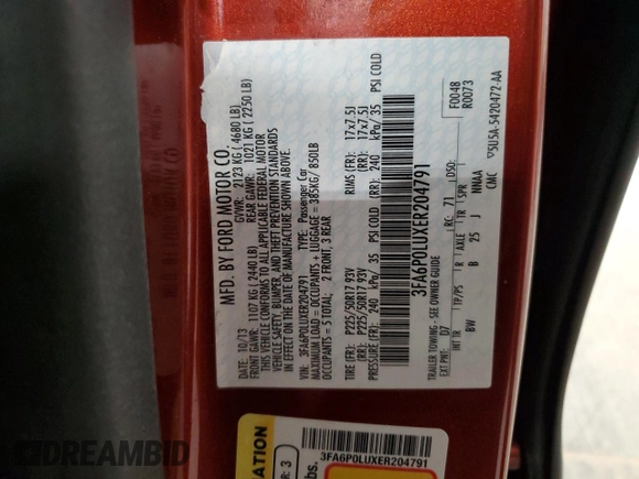 2014 Ford Fusion SE Hybrid with VIN 3FA6P0LUXER204791, listed as a Copart auction lot 61724945 with 132,095 mi miles and Clean title. Bid and sale history available at DreamBid. Image 12.