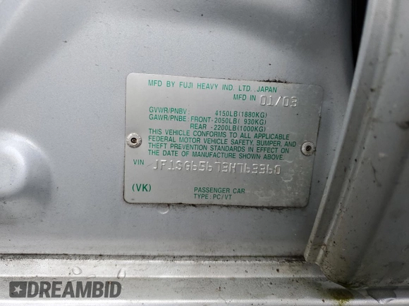 2003 Subaru Forester XS with VIN JF1SG65673H763360, listed as a Copart auction lot 51309435 with 200,851 mi miles and Salvage title. Bid and sale history available at DreamBid. Image 15.