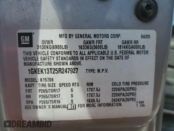 2005 GMC Yukon SLT with VIN 1GKEK13T25R247927, listed as a Copart auction lot 74268974 with 279,316 mi miles and Salvage Title. Bid and sale history available at carsss.com. Image 13.