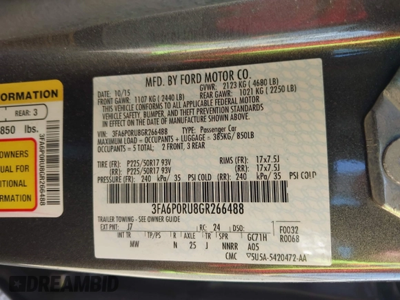 2016 Ford Fusion Titanium Hybrid с VIN 3FA6P0RU8GR266488, выставлен на аукционе IAAI как лот 41903919 с пробегом 74 927 миль миль и . История ставок и продаж доступна на DreamBid. Изображение 9.