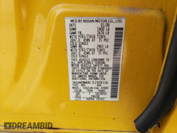 2006 Nissan Xterra S с VIN 5N1AN08W66C520916, выставлен на аукционе Copart как лот 49309045 с пробегом 204 886 миль миль и Списание • Salvage title. История ставок и продаж доступна на DreamBid. Изображение 13.