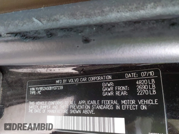 2011 Volvo S80 3.2L с VIN YV1952AS0B1137239, выставлен на аукционе IAAI как лот 42203258 с пробегом 218 685 миль миль и . История ставок и продаж доступна на DreamBid. Изображение 9.