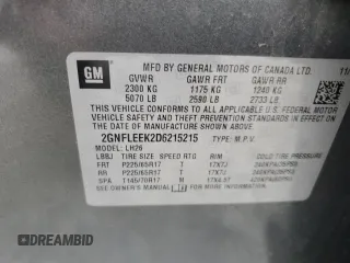 2013 Chevrolet Equinox LT z VIN 2GNFLEEK2D6215215, wystawiony jako Copart lot #57359615 z przebiegiem 94 280 mil mil oraz Szkoda całkowita • Salvage title. Historia ofert i sprzedaży dostępna na DreamBid. Obrazek 13.
