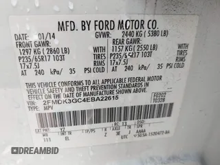 2014 Ford Edge SE with VIN 2FMDK3GC4EBA22615, listed as a IAAI auction lot 42637064 with 155,531 mi miles and . Bid and sale history available at DreamBid. Image 9.