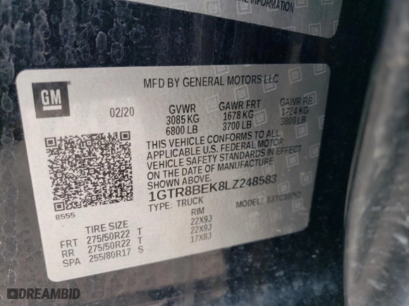 2020 GMC Sierra 1500 SLE with VIN 1GTR8BEK8LZ248583, listed as a Copart auction lot 70676584 with 71,511 mi miles and Salvage Title. Bid and sale history available at carsss.com. Image 14.