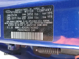 2024 Hyundai Elantra SE z VIN KMHLL4DG5RU740860, wystawiony jako Copart lot #47126855 z przebiegiem 34 990 mil mil oraz Nie do naprawy • Non repairable. Historia ofert i sprzedaży dostępna na DreamBid. Obrazek 12.