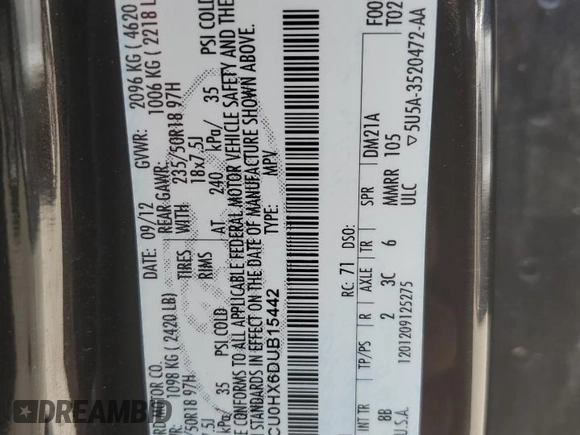 2013 Ford Escape SEL with VIN 1FMCU0HX6DUB15442, listed as a Copart auction lot 51245285 with 130,615 mi miles and Salvage Title. Bid and sale history available at carsss.com. Image 13.