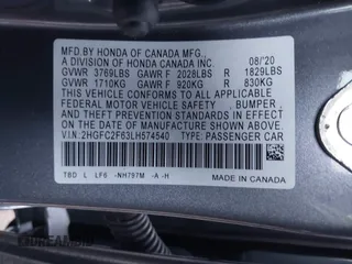 2020 Honda Civic Sedan LX with VIN 2HGFC2F63LH574540, listed as a IAAI auction lot 40927929 with 91,138 mi miles. Bid and sale history available at carsss.com. Image 9.