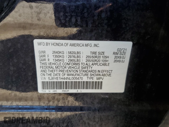 2022 Acura MDX w/Technology Package with VIN 5J8YE1H44NL005470, listed as a Copart auction lot 57037574 with 31,550 mi miles. Bid and sale history available at carsss.com. Image 14.