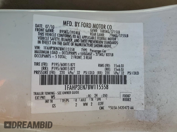 2011 Ford Focus S with VIN 1FAHP3EN7BW115558, listed as a Copart auction lot 45531885 with 193,330 mi miles and Clean Title. Bid and sale history available at carsss.com. Image 12.