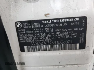 1994 BMW 3 Series 325iC with VIN WBABJ6326RJD36071, listed as a Copart auction lot 88812735 with 104,508 mi miles and Non Repairable. Bid and sale history available at carsss.com. Image 13.