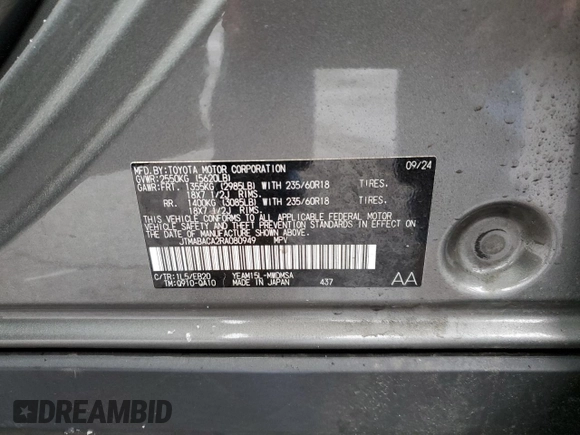 2024 Toyota bZ4X XLE with VIN JTMABACA2RA080949, listed as a Copart auction lot 53842705 with 4,348 mi miles and Salvage title. Bid and sale history available at DreamBid. Image 15.