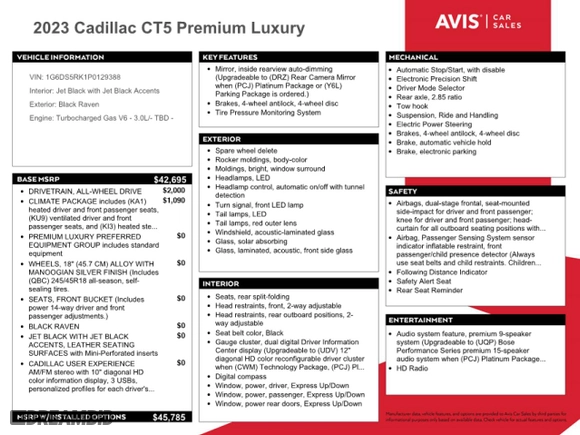 2023 Cadillac CT5 Premium Luxury with VIN 1G6DS5RK1P0129388, listed as a Copart auction lot 50503375 with 31,369 mi miles and Non Repairable. Bid and sale history available at carsss.com. Image 12.