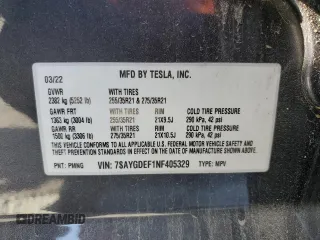2022 Tesla Model Y Performance z VIN 7SAYGDEF1NF405329, wystawiony jako Copart lot #57249195 z przebiegiem 62 423 mil mil oraz Szkoda całkowita • Salvage title. Historia ofert i sprzedaży dostępna na DreamBid. Obrazek 14.