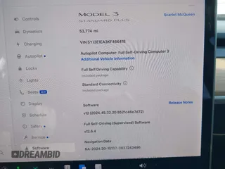 2019 Tesla Model 3 Mid Range with VIN 5YJ3E1EA3KF466418, listed as a IAAI auction lot 41724564 with 53,774 mi miles and . Bid and sale history available at DreamBid. Image 7.