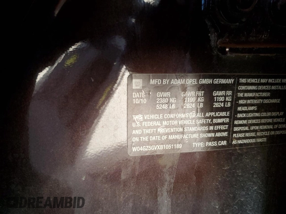 2011 Buick Regal CXL Turbo TO5 с VIN W04GZ5GVXB1051189, выставлен на аукционе Copart как лот 88014765 с пробегом 165 852 миль миль и Списание • Salvage title. История ставок и продаж доступна на DreamBid. Изображение 14.