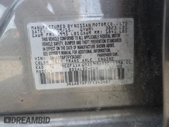 2015 Nissan Sentra SV with VIN 3N1AB7AP7FY343487, listed as a Copart auction lot 48454295 with 69,990 mi miles and Salvage Title. Bid and sale history available at carsss.com. Image 13.