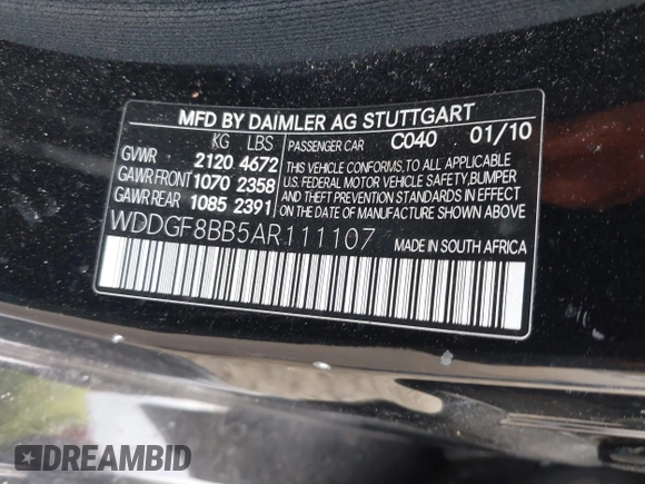 2010 Mercedes-Benz C-Class C 300 Sport with VIN WDDGF8BB5AR111107, listed as a IAAI auction lot 40727264 with 111,752 mi miles. Bid and sale history available at carsss.com. Image 9.
