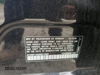 2016 Volkswagen CC Sport with VIN WVWBP7AN9GE518595, listed as a Copart auction lot 55173534 with 88,065 mi miles and Salvage Title. Bid and sale history available at carsss.com. Image 12.