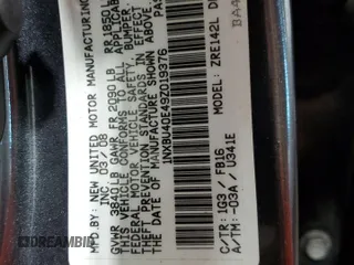 2009 Toyota Corolla with VIN 1NXBU40E49Z019376, listed as a Copart auction lot 46895925 with 91,989 mi miles and Salvage Title. Bid and sale history available at carsss.com. Image 12.