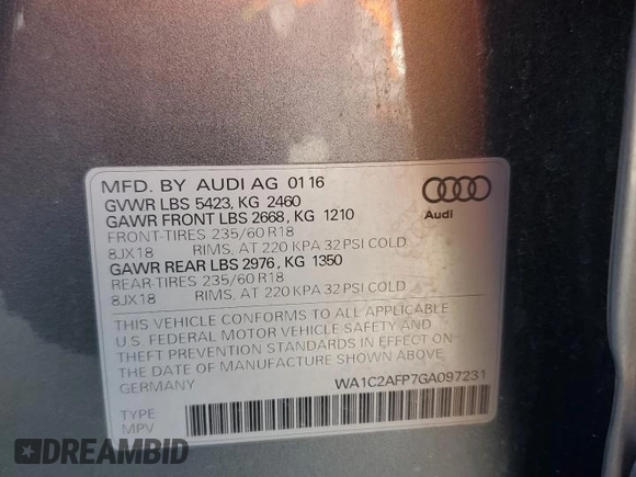 2016 Audi Q5 Premium z VIN WA1C2AFP7GA097231, wystawiony jako Copart lot #64793015 z przebiegiem 128 346 mil mil oraz Czysty tytuł • Clean title. Historia ofert i sprzedaży dostępna na DreamBid. Obrazek 14.