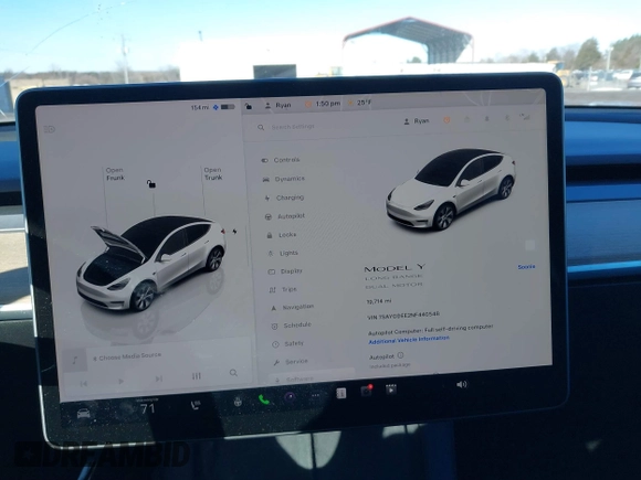 2022 Tesla Model Y Long Range with VIN 7SAYGDEE2NF440548, listed as a IAAI auction lot 41360276 with 19,714 mi miles and . Bid and sale history available at carsss.com. Image 18.