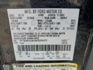 2010 Ford F-150 XL with VIN 1FTEW1C81AFD75177, listed as a Copart auction lot 52542515 with 165,694 mi miles and Salvage Title. Bid and sale history available at carsss.com. Image 12.