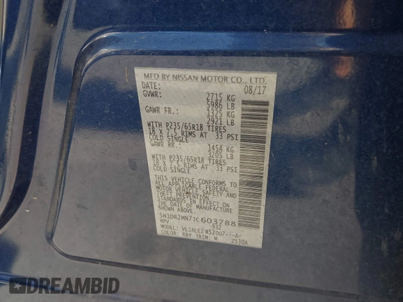 2018 Nissan Pathfinder S with VIN 5N1DR2MN7JC603788, listed as a IAAI auction lot 42462364 with 89,487 mi miles and . Bid and sale history available at DreamBid. Image 9.
