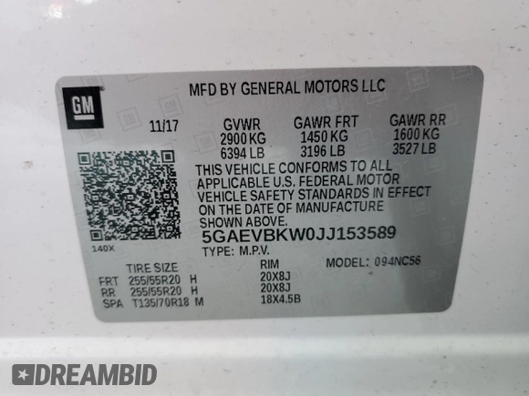 2018 Buick Enclave Premium with VIN 5GAEVBKW0JJ153589, listed as a Copart auction lot 88864665 with 64,525 mi miles and Salvage Title. Bid and sale history available at DreamBid. Image 13.