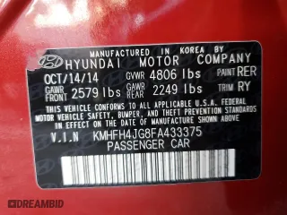 2015 Hyundai Azera Limited with VIN KMHFH4JG8FA433375, listed as a Copart auction lot 75415564 with 151,797 mi miles and Salvage Title. Bid and sale history available at carsss.com. Image 12.