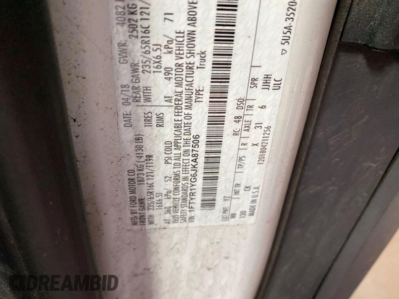 2018 Ford Transit z VIN 1FTYR1YG6JKA87506, wystawiony jako IAAI lot #42501070 z przebiegiem 167 892 mil mil oraz . Historia ofert i sprzedaży dostępna na DreamBid. Obrazek 16.