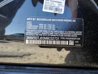 2021 BMW 3 Series M340i with VIN 3MW5U7J03M8C02731, listed as a Copart auction lot 46422465 with 0 mi miles and Salvage Title. Bid and sale history available at carsss.com. Image 12.