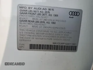 2016 Audi SQ5 Premium Plus with VIN WA1CCAFP1GA011621, listed as a Copart auction lot 60079875 with 94,871 mi miles and Salvage title. Bid and sale history available at DreamBid. Image 13.