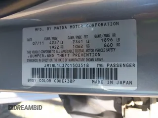 2012 Mazda 3 Mazdaspeed3 Touring with VIN JM1BL1L37C1503518, listed as a IAAI auction lot 41894666 with 147,041 mi miles and . Bid and sale history available at DreamBid. Image 9.