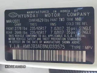 2022 Hyundai Tucson SEL with VIN KM8JB3AE8NU033575, listed as a IAAI auction lot 41662009 with 54,971 mi miles. Bid and sale history available at carsss.com. Image 9.