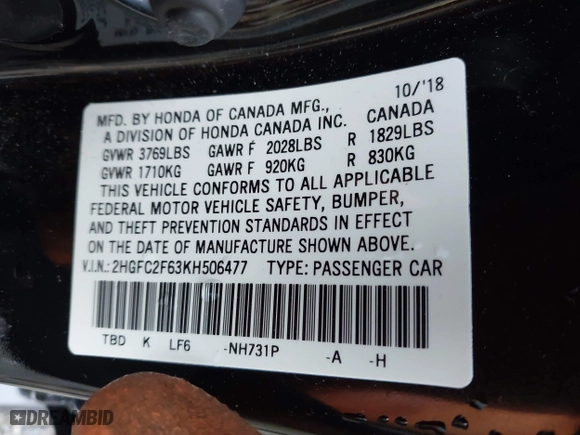2019 Honda Civic Sedan LX with VIN 2HGFC2F63KH506477, listed as a IAAI auction lot 41934962 with 40,997 mi miles. Bid and sale history available at carsss.com. Image 9.